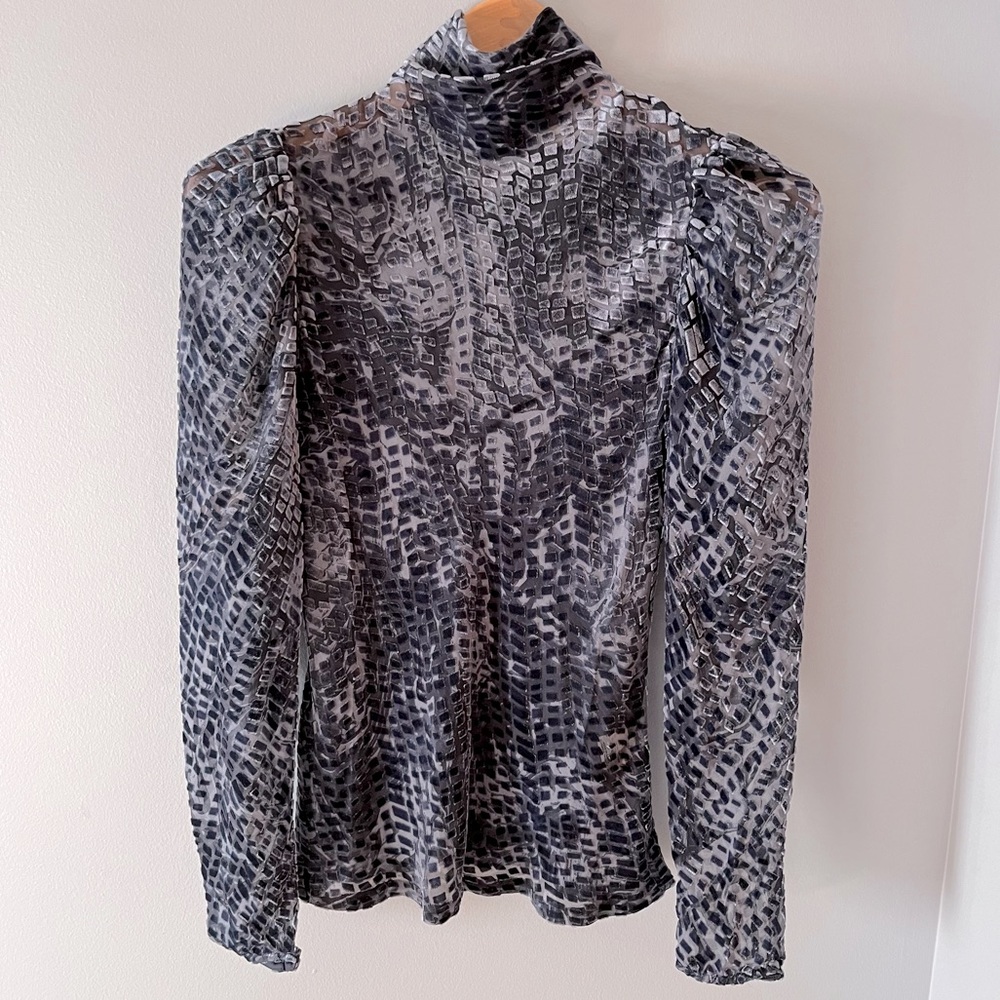 ULLA JOHNSON Althea Devoré Long Sleeve Turtleneck Top - Marine Blue